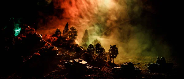 Savaş Kavramı Askeri Siluetleri Sahne Üzerinde Savaş Sis Sky Mücadele — Stok fotoğraf