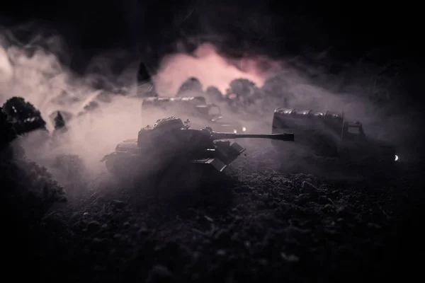 Concept Van Oorlog Militaire Silhouetten Vechten Scène Oorlog Mist Hemel — Stockfoto