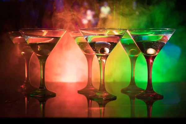 Several Glasses Famous Cocktail Martini Shot Bar Dark Toned Foggy Stock Image