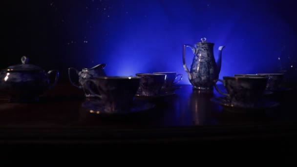 Konzeptionelles Thema Der Kaffee Oder Teezeremonie Alte Vintage Keramik Tee — Stockvideo