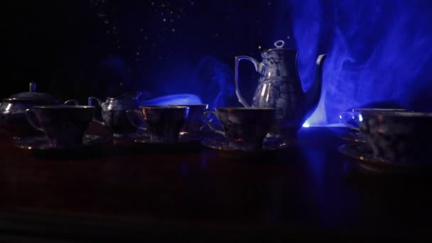 Koncepční Téma Kávu Nebo Čajový Obřad Staré Vintage Keramické Čajové — Stock video