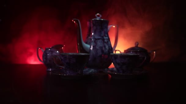 Coffee Tea Ceremony Conceptual Theme Old Vintage Ceramic Tea Coffee — Stock Video