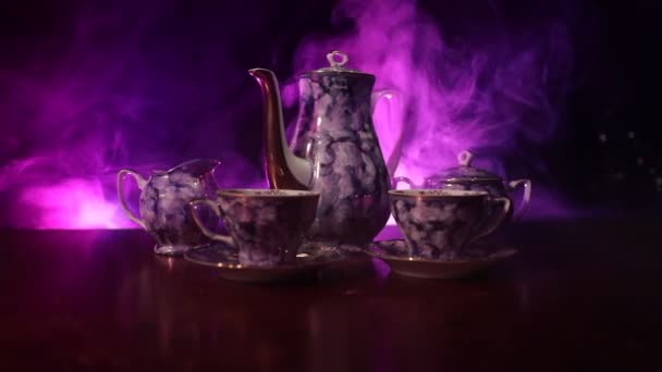 Coffee Tea Ceremony Conceptual Theme Old Vintage Ceramic Tea Coffee — Stock Video