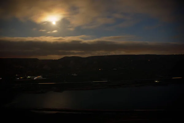 Bunte Nächtliche Landschaft Mit See Bergen Vollmond Blauem Himmel Khojasan — Stockfoto