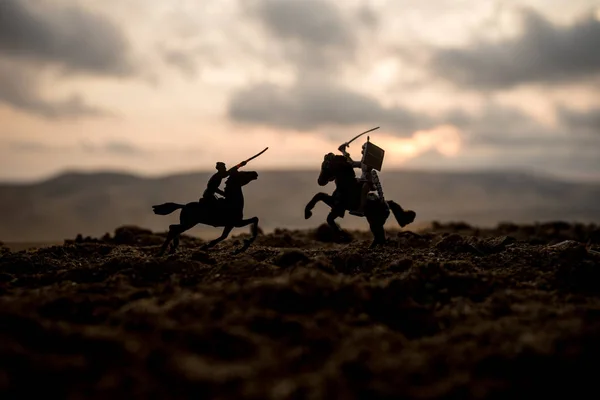 Escena Batalla Medieval Con Caballería Infantería Siluetas Figuras Como Objetos — Foto de Stock