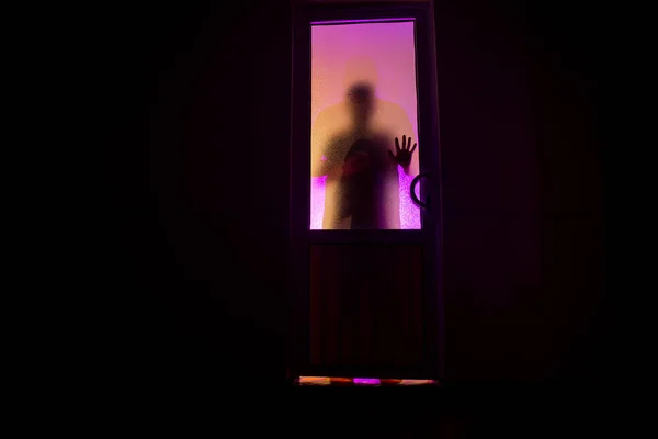Silhouette Unknown Shadow Figure Door Closed Glass Door Silhouette Human — Stock Photo, Image