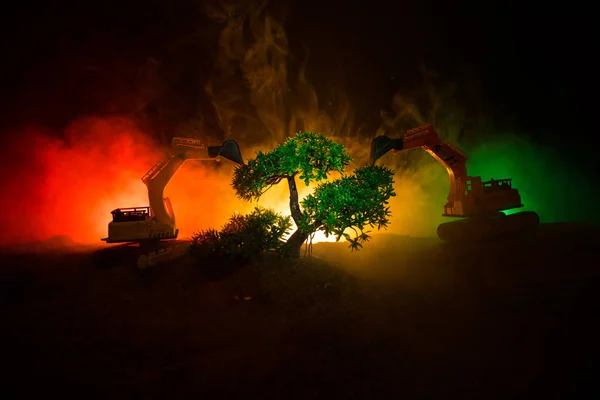 Deforestazione Della Foresta Scavatore Utilizzato Scavare Tronchi Albero Radici Dopo — Foto Stock