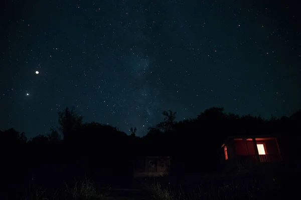 Ночное Небо Млечным Путем Над Лесом Ночной Пейзаж — стоковое фото