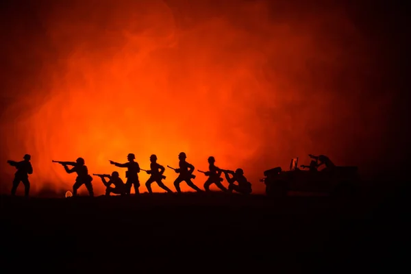 Kriegskonzept Militärische Silhouetten Kampfszene Auf Kriegsnebel Himmel Hintergrund Weltkrieg Deutsche — Stockfoto