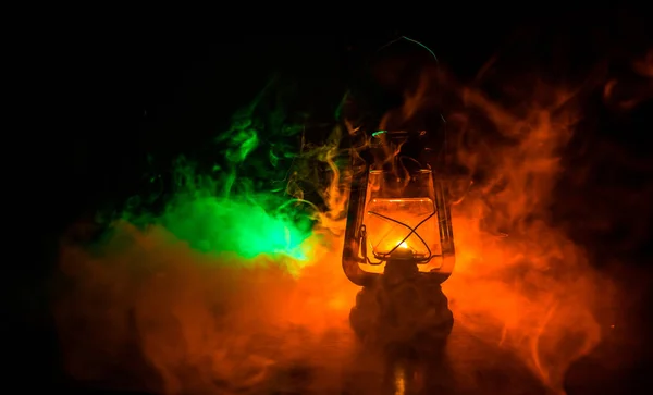 Масляна Лампа Освітлення Темряви Або Спалювання Фону Гасової Лампи Концептуальне — стокове фото