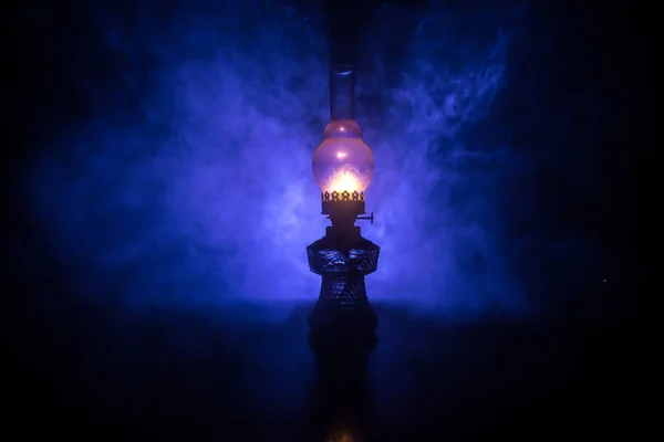 Oil Lamp Lighting Darkness Burning Kerosene Lamp Background Concept Lighting — Stock Photo, Image