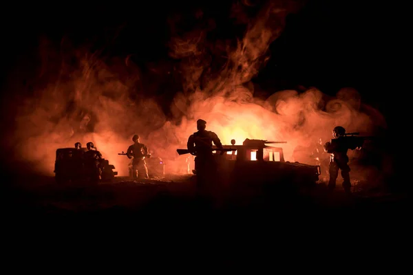 Kriegskonzept Militärische Silhouetten Kampfszene Auf Kriegsnebel Himmel Hintergrund Kampf Silhouetten — Stockfoto