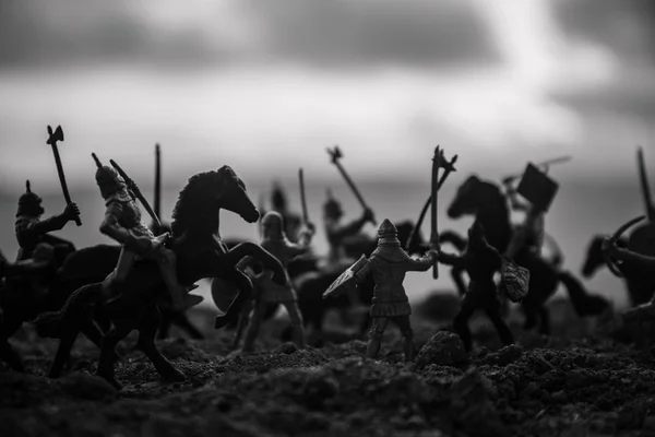 Scène Bataille Médiévale Avec Cavalerie Infanterie Silhouettes Figures Comme Objets — Photo