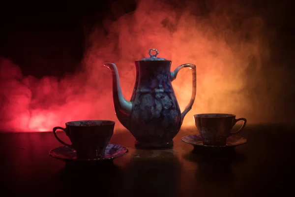 Konzeptionelles Thema Der Kaffee Oder Teezeremonie Alte Vintage Keramik Tee — Stockfoto
