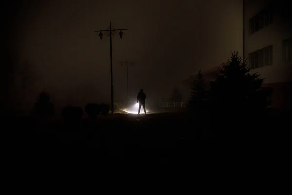 Night Landscape City Night Dense Fog Mystical Landscape Surreal Lights — Stock Photo, Image