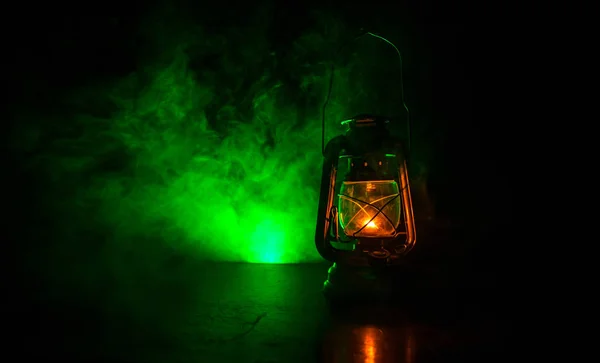 Oil Lamp Lighting Darkness Burning Kerosene Lamp Background Concept Lighting — Stock Photo, Image