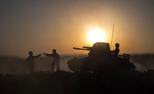 Savaş Kavramı Askeri Mücadele Sahne Siluetleri Dünya Savaşı Alman Tank — Stok fotoğraf