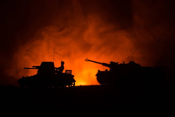 War Concept Military Silhouettes Fighting Scene War Fog Sky Background — Stock Photo, Image