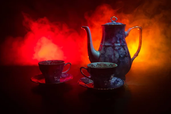 Кофе Чайная Церемония Концептуальная Тема Старый Старинный Керамический Чай Кофейник — стоковое фото