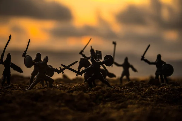 Scène Bataille Médiévale Avec Cavalerie Infanterie Silhouettes Figures Comme Objets — Photo