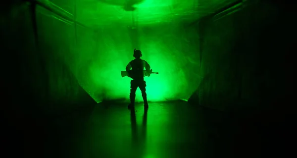 Creepy Silhouette Dark Abandoned Building Horror Maniac Concept Dark Corridor — Stock Photo, Image