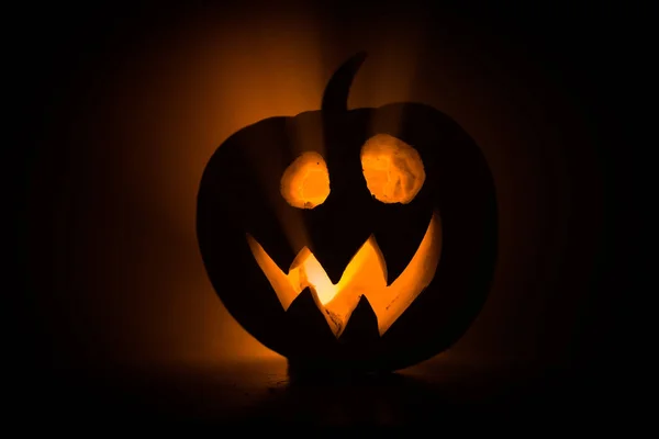Sorriso Abóbora Halloween Olhos Raspados Para Noite Festa Vista Perto — Fotografia de Stock
