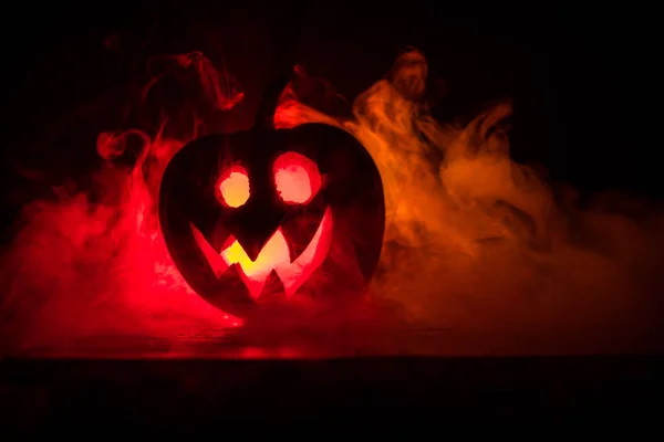 Halloween Pumpa Leende Och Scrary Ögon För Partiet Natten Stäng — Stockfoto