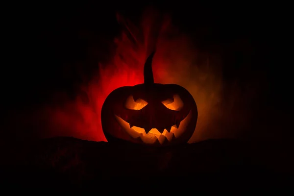 Halloween Pumpa Leende Och Scrary Ögon För Partiet Natten Stäng — Stockfoto