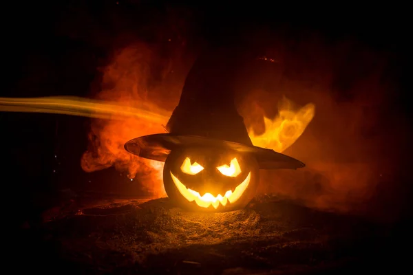 Halloween Konceptet Jack Lantern Leende Och Skrämmande Ögon För Partiet — Stockfoto