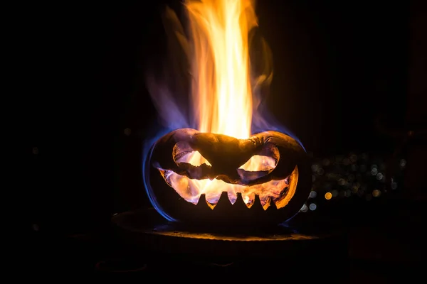 Sorriso Abóbora Halloween Olhos Raspados Para Noite Festa Vista Perto — Fotografia de Stock