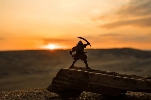 Kämpfer Mit Einem Schwert Silhouette Ein Himmel Ninja Samurai Auf — Stockfoto