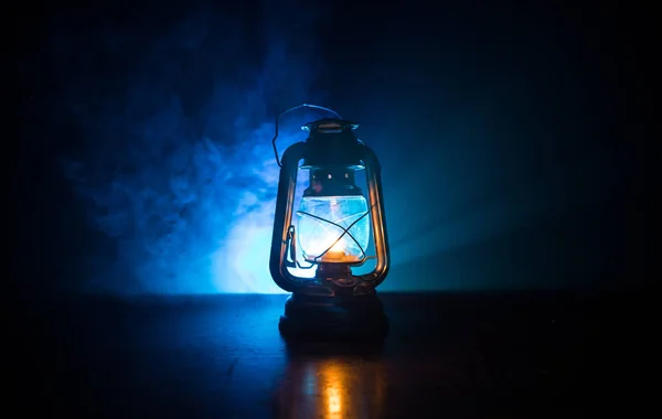 Lampada Olio Illuminazione Dello Sfondo Della Lampada Cherosene Oscurità Ardente — Foto Stock