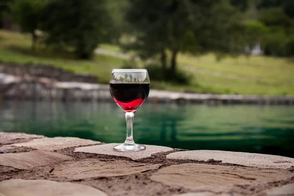 Dricka Högt Glas Poolen Förfriskning Sommardag Lila Juice Cocktail Eller — Stockfoto