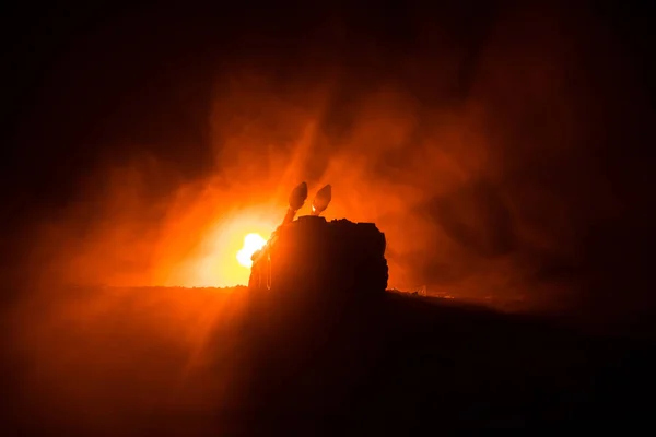 Raketenstart Mit Feuerwolken Kampfszene Mit Raketen Mit Sprengkopf Die Nachts — Stockfoto