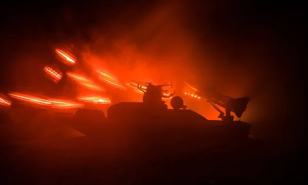 Escena Batalla Marina Silueta Barco Guerra Militar Sobre Fondo Oscuro — Foto de Stock