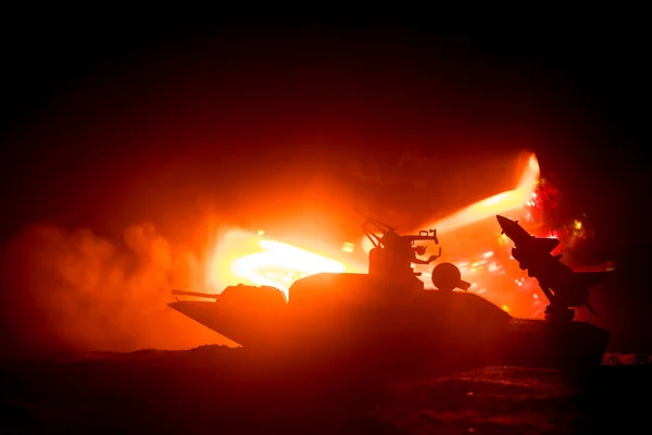 Escena Batalla Marina Silueta Barco Guerra Militar Sobre Fondo Oscuro — Foto de Stock