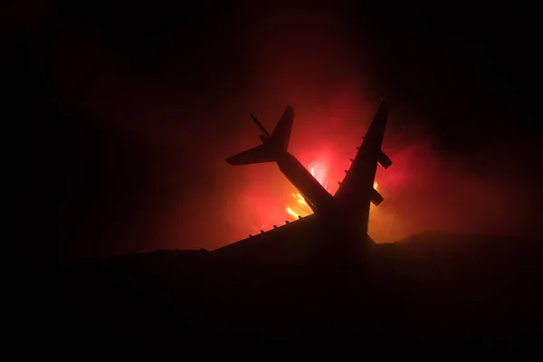 Choque Aéreo Avión Llamas Avión Estrelló Contra Suelo Decorado Con — Foto de Stock