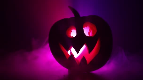 Halloween Pumpkin Smile Scrary Eyes Party Night Close View Scary — Stock Video