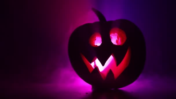 Halloween Pompoen Glimlach Scrary Ogen Voor Feestavond Close Van Enge — Stockvideo