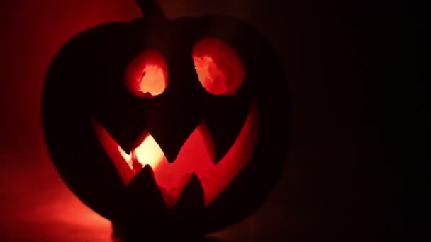 Halloween Pumpkin Smile Scrary Eyes Party Night Close View Scary — Stock Video