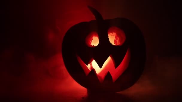 Sonrisa Calabaza Halloween Ojos Rasgados Para Noche Fiesta Vista Cerca — Vídeo de stock