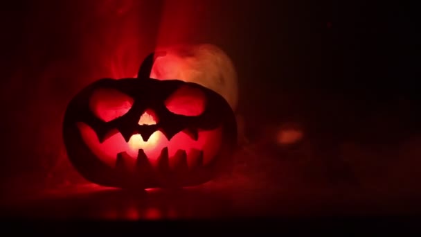 Sonrisa Calabaza Halloween Ojos Rasgados Para Noche Fiesta Vista Cerca — Vídeo de stock