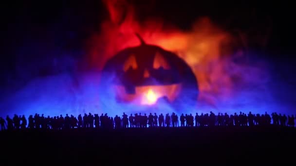 Conceito Halloween Silhueta Borrada Abóbora Gigante Jack Lanterna Com Rosto — Vídeo de Stock
