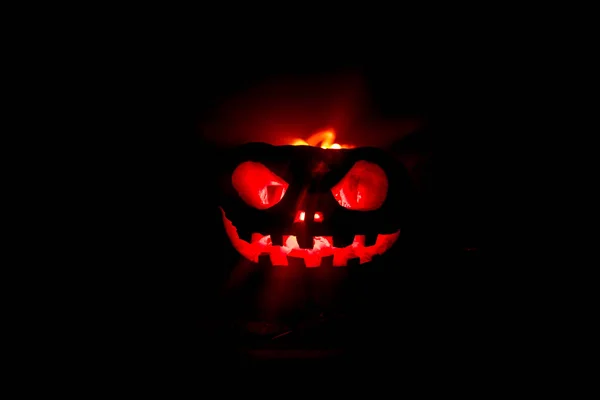 Halloween Pumpkin Smile Scrary Eyes Party Night Close View Scary — Stock Photo, Image