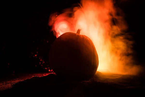 Halloween Theme Pumpkin Smoky Dark Background Empty Space Text Selective — Stock Photo, Image