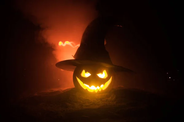 Conceito Halloween Sorriso Jack Lanterna Olhos Assustadores Para Noite Festa — Fotografia de Stock