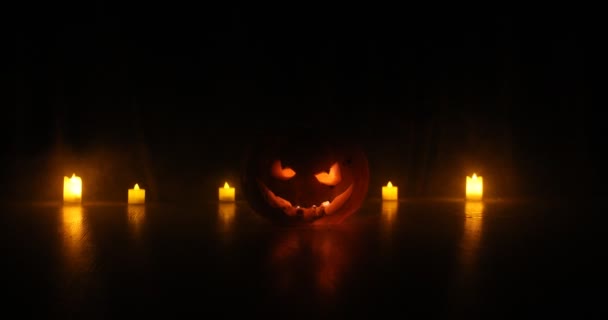 Sonrisa Calabaza Halloween Ojos Rasgados Para Noche Fiesta Vista Cerca — Vídeos de Stock