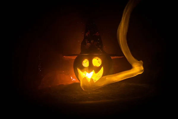Concepto Halloween Sonrisa Jack Linterna Ojos Aterradores Para Noche Fiesta —  Fotos de Stock