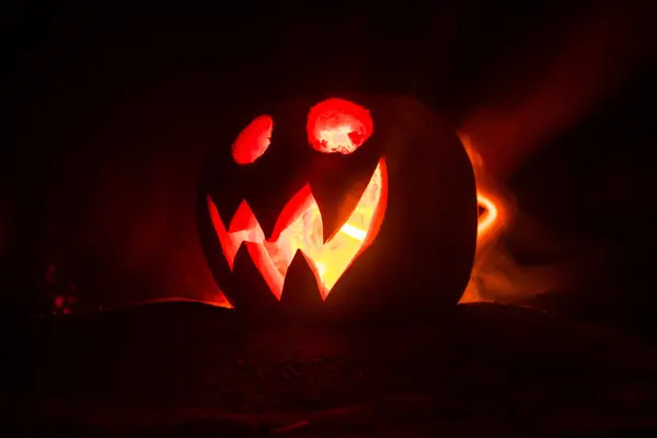 Sorriso Abóbora Halloween Olhos Raspados Para Noite Festa Vista Perto — Fotografia de Stock