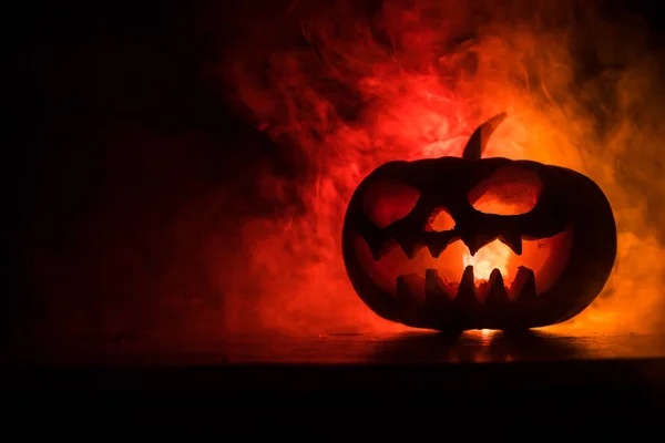 Sorriso Abóbora Halloween Olhos Raspados Para Noite Festa Vista Perto — Fotografia de Stock